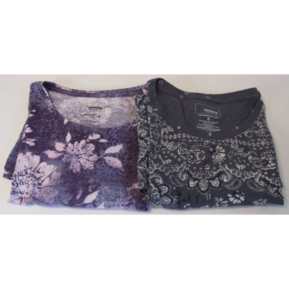 Sonoma Womens Lot of 2 Purple Gray Crew Neck LS Pullover Everyday Tee Size S